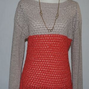 Soft Surroundings Coral and Cream Tunic Sweater